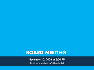 "Board Meeting" text with a date and time on a banner across a blue background.