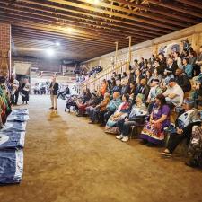 Superintendent Nosek speaks to the Indigenous Role Models in the longhouse